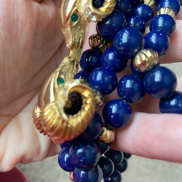 Elegant Gold and Blue Beaded Necklace - Picture 2 of 6